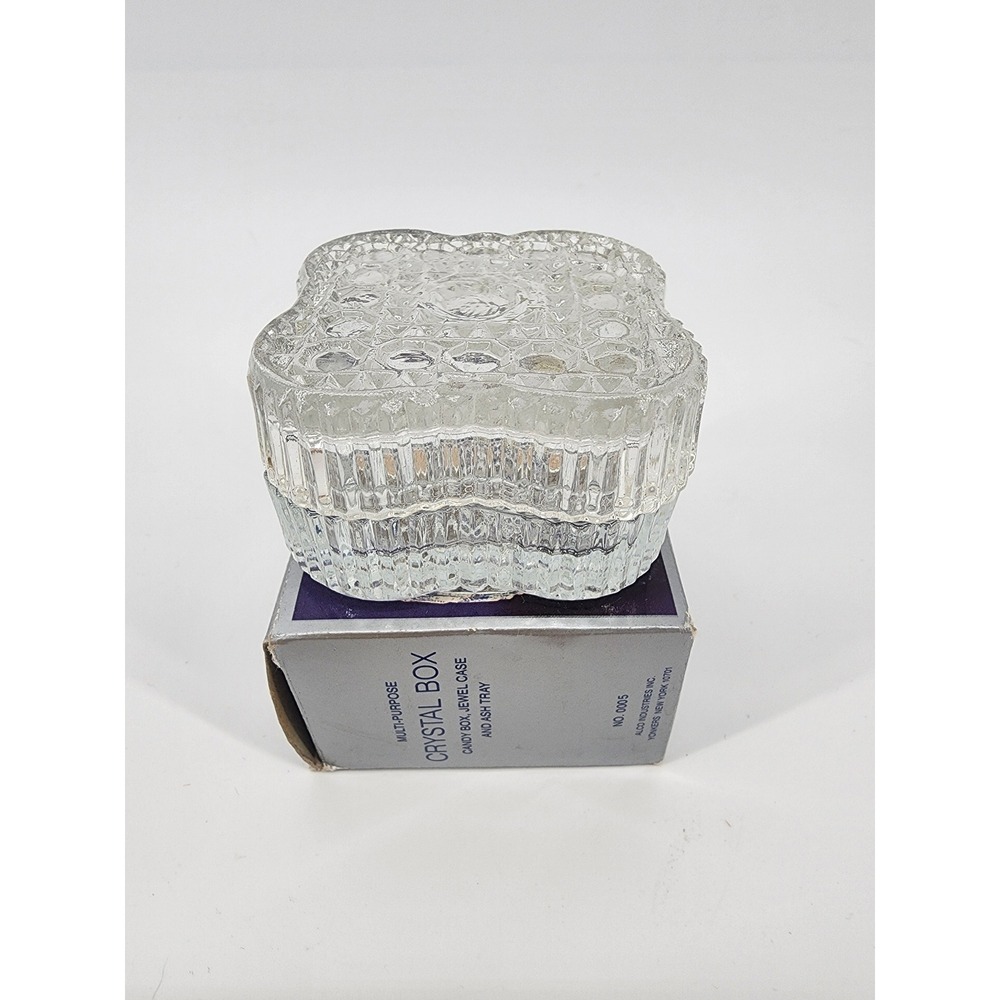 Vintage Alco Industries Set of 2 Romanian Crystal trinket Box Clear Glass‎